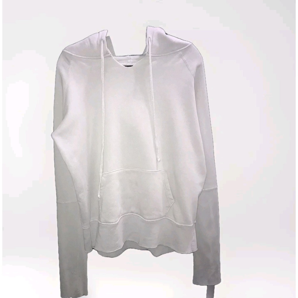 Nili Lotan Janie Sweatshirt Medium Grey Hood Sweater Ribbed Sleeve Tiny Distress